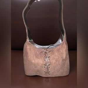 SOLD Brown Lace Up Suede Hobo Bag